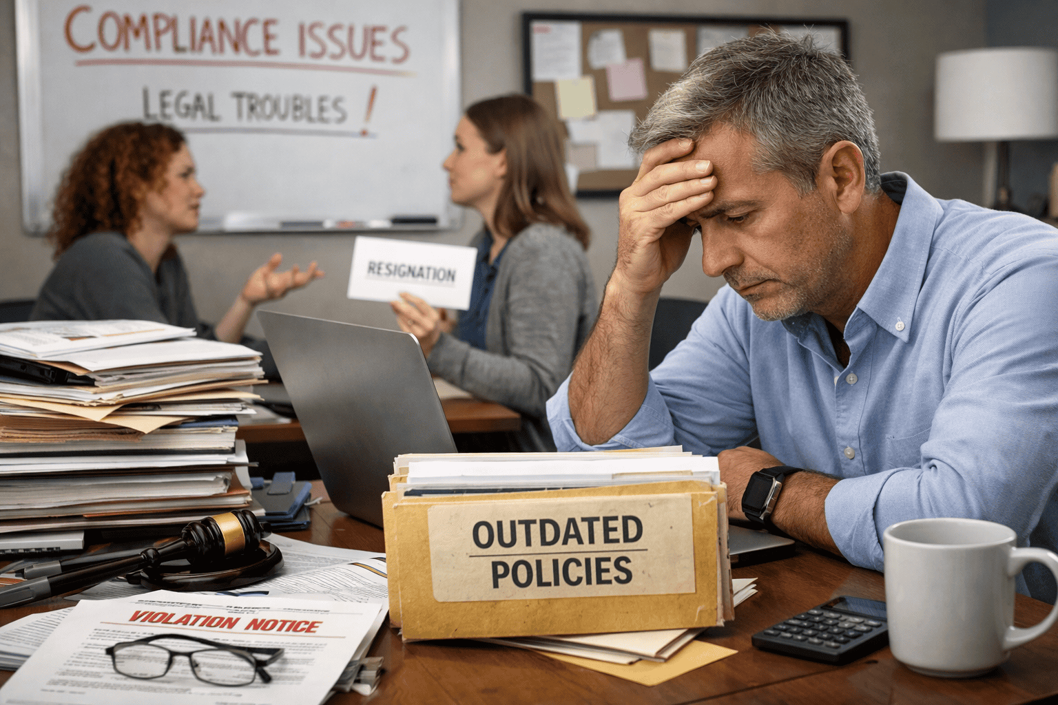 Man concerned about the company's outdated policies.