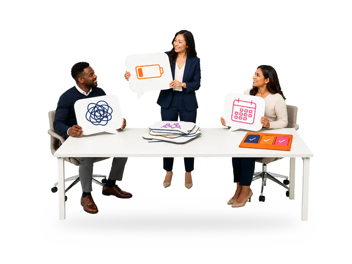 A team having a conversation about engagement and workforce issues.