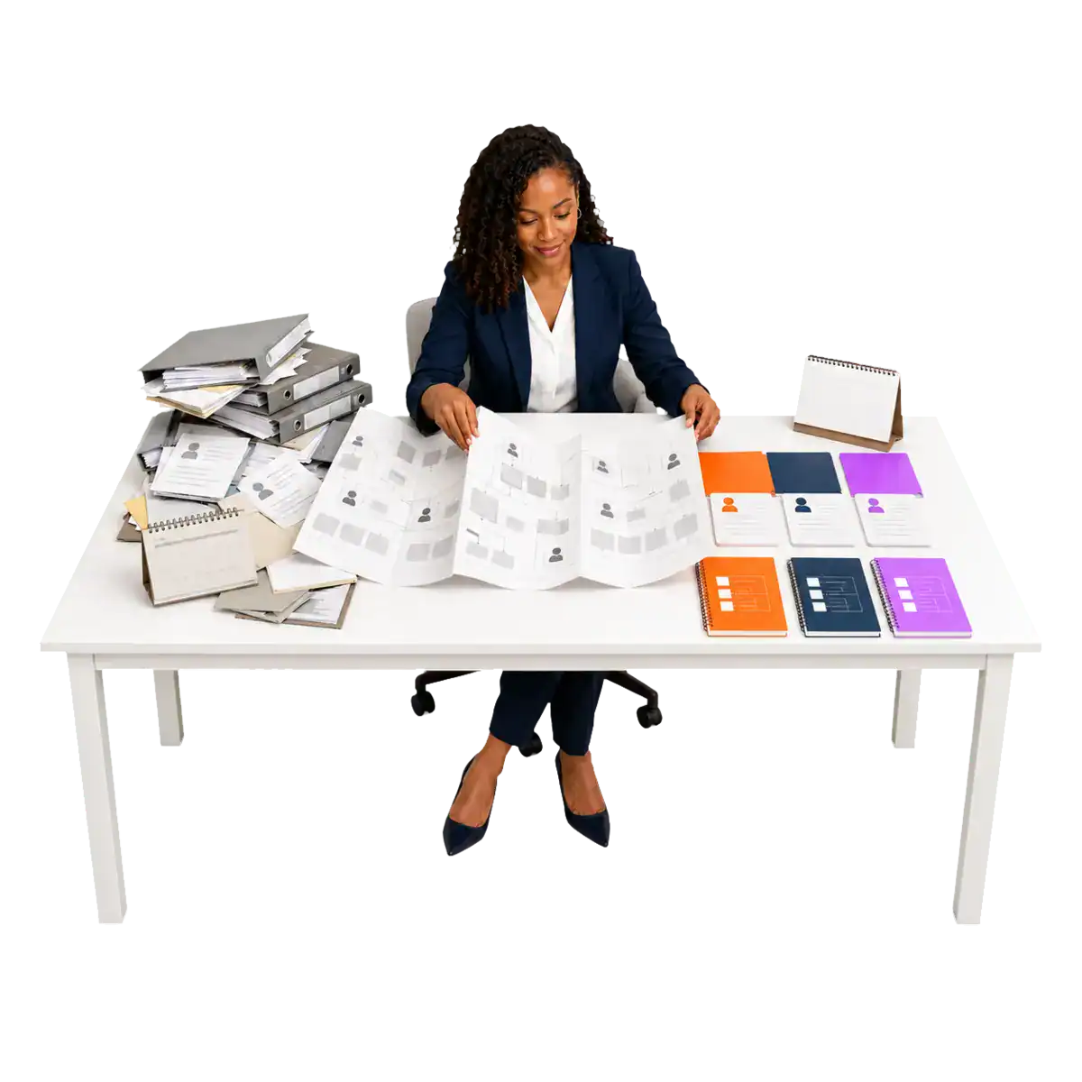 A woman transforming a mess into a structured, well running business.