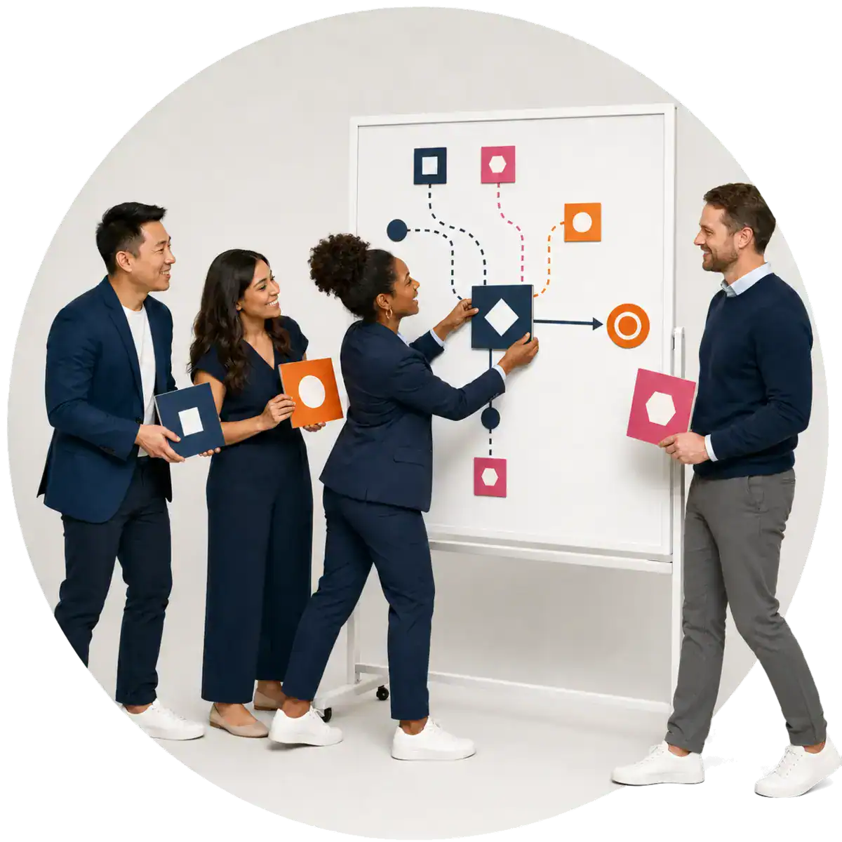A leader working with his team to solve a workflow issue.