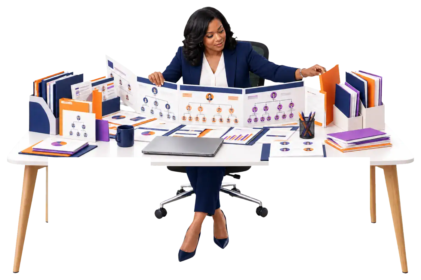 A woman acting as a leader, looking at the big picture of her organization.