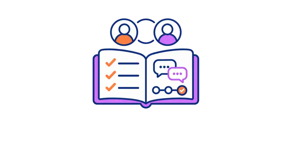 A drawing depicting managers and training materials.