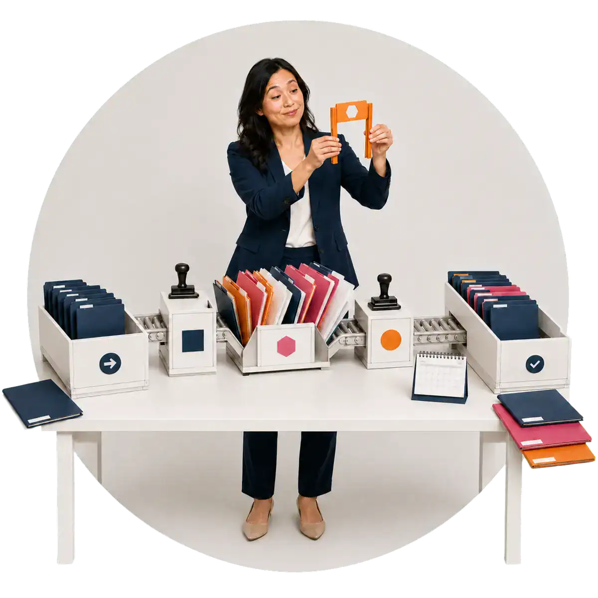 A woman watching work go through systems and workflows.