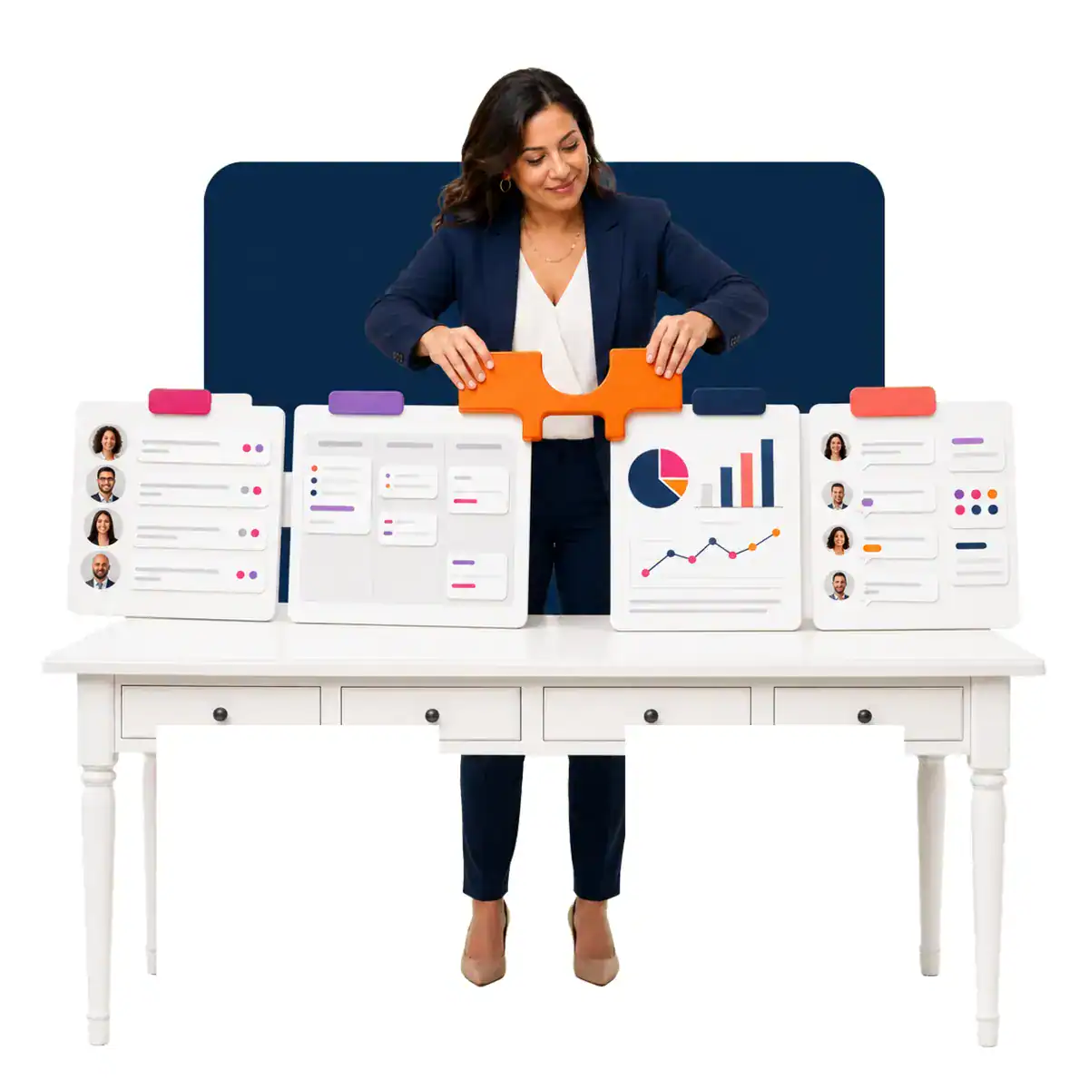 A woman practicing technology optimization by connecting multiple systems.