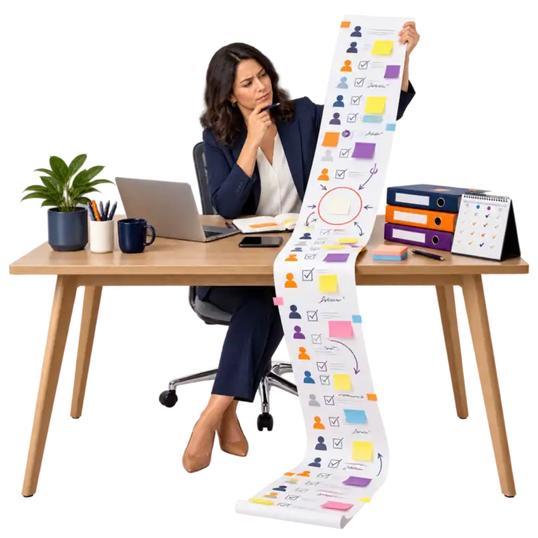 A woman looking for accountability assignments on a project roster.