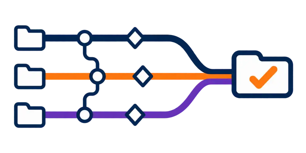 A line drawing showing project management leading to a successful project.