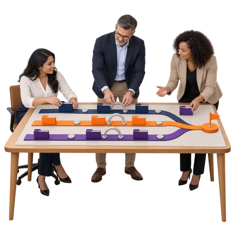 A team setting up project and program management lanes.