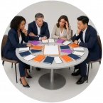A group of leaders trying to make decisions in a complex environment.