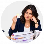 A woman looking at a big project, with very little instruction on how to do it.