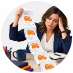 A woman looking at a bunch of errors, wondering who is accountable.