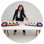 A picture of a woman trying to close the gaps created by a poor AI handoff.