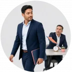A candidate walking away from a hiring manager.