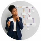 A woman trying to boost change enablement by clarifying user impact.