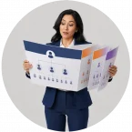 A woman looking at a full organization perspective.