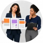 A photo of a manager setting expectations with an employee.