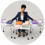 A woman trying to solve capacity conflicts in her workplace.