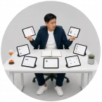 A man with too many technology choices to do a single job.