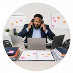 Man trying to juggle many tasks but out of capacity.